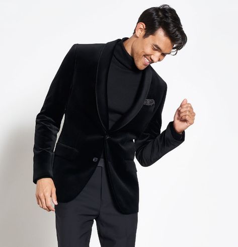 Turtleneck Outfit Layering Men, Mens Holiday Party Outfit, All Black Tux, Mens Christmas Party Outfit, Turtleneck Suit, Velvet Blazer Outfit, Black Turtleneck Outfit, Mens Tux, Party Dress Ideas