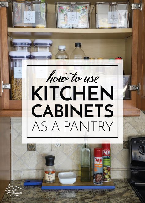 Kitchen Food Organization Cabinets, How To Organize A Small Pantry Cabinet, Organizing Small Pantry Cabinet, How To Organize Food Cupboards, Organize Deep Narrow Cabinets, Small Pantry Cupboard Organization, Organize Upper Kitchen Cabinets, Organize Deep Cabinets Kitchen, Pantry Upper Cabinet Ideas