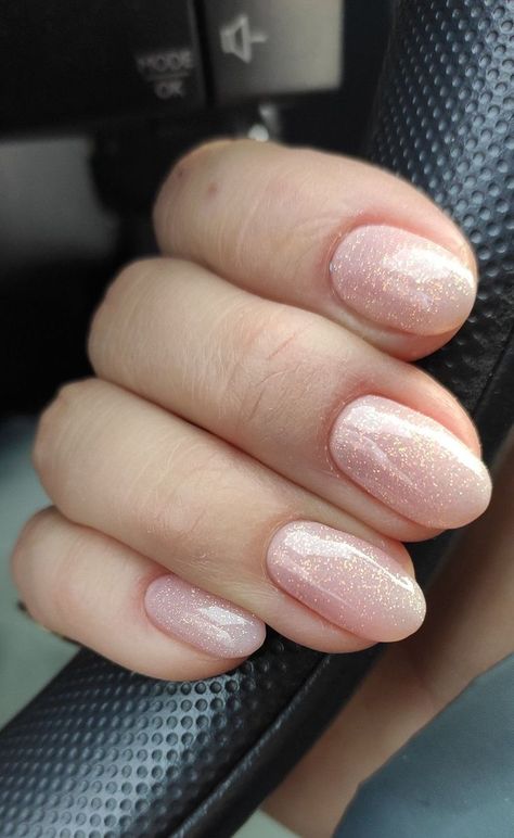 Sparkly Nails Short, Sparkly Gel Nails, Nude Sparkly Nails, Summer 2023 Nail Trends, Pink Sparkly Nails, Bridesmaids Nails, 2023 Nail, Milky Nails, Wedding Nails Glitter