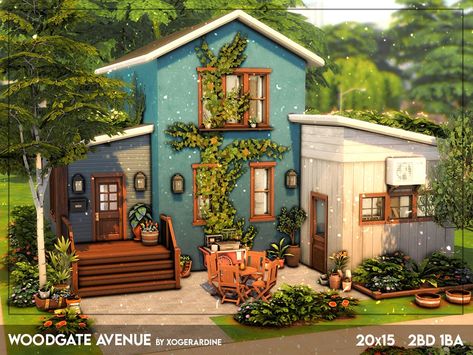 The Sims Resource - Woodgate Avenue (NO CC) Sims 4 Community Center, Eco Lifestyle Sims 4 House, Small Family Home Sims 4, Small Sims 4 Houses Layout, Small Sims House, Sims 4 No Cc House, Sims No Cc, Boho House Exterior, Loft House Ideas