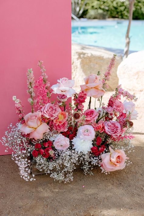 Valentine’s Day Wedding Decor, Fun Wedding Ceremony Ideas, Hot Pink Wedding Theme, Sophie And Joe, Hot Pink Wedding Colors, Hot Pink Wedding Bouquet, Hot Pink Wedding Flowers, Bloom Theme, Palm Springs Wedding Venues