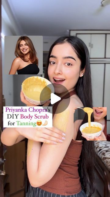 Kareena Tekwani | Beauty Influencer💜 on Instagram: "Priyanka Chopra’s DIY Body Scrub to Remove Tanning & get bright, soft, Glowing Skin 🤌🏻😱❤️  SOO i saw this video long back on Youtube and I definitely wanted to try it out, so here you go guys, my body definitely felt softer, shiny and WAYY more brighter than it actually was!✅  Ingredients- 1/2 Cup Gram Flour (Besan) 2 Tbsp Yogurt 1/2 Lemon 3-4 Tbsp Milk (or more if required) 1 Tbsp Sandalwood Powder (Chandan) Pinch of Turmeric (Haldi)   P.S. You can use this mask on your face too, just ensure that you skip lemon since it isn’t good for your face, and for body it’s completely your choice if you wish to add lemon or not!  Let me know the results after your try it out🤌🏻 Hit Like & Follow for more such content  @kareena2227_ 🌸  #homema Full Body Mask Homemade, Diy Face Mask For Tan Removal, Face Mask For Tan Removal, Tan Removal Face Pack Diy, Body Tan Removal, How To Remove Tanning, Body Scrub For Tan Removal, How To Remove Body Tan, Diy Body Scrub For Tan Removal