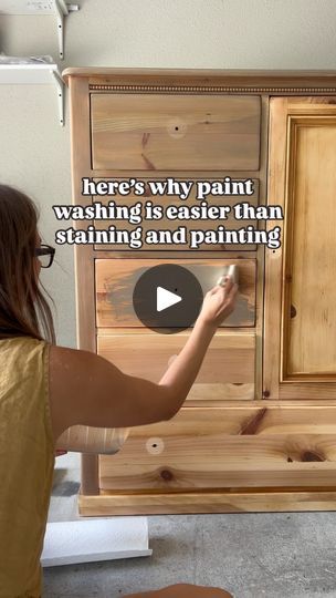 58K views · 3.1K reactions | Here’s why paint washing is my favorite hack in the furniture flipping world👇🏼

EASIER THAN STAINING: Stain penetrates the wood and once it is applied, it is extremely hard to remove. Stain can also be temperamental and leave uneven lines/blotches. Paint washing is very forgiving, easy to sand off if you make a mistake and you still get to see that beautiful grain. 

NO SURPRISES: Often when I use stains, I am left feeling disappointed that the color was not what I was going for. Stain penetrates the wood, which means it will change color depending on what type of wood you are working with. When paint washing you can choose any color you want. Grey wash, tan wash, white wash, whatever look you are going for.

INEXPENSIVE: Whenever I paint wash, I normally jus Stain Washing Wood, Paint Wash Oak Cabinets, Tan Paint Wash Furniture, Tan Washing Wood, Tan Wash Furniture Diy, White Washed Furniture Diy, Tan Wash Wood, Paint Washing Wood, Tan Wash Furniture