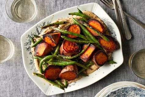 Blistered Green Beans & Sweet Potatoes With Tahini Recipe on Food52, a recipe on Food52 Cheap Thanksgiving Dinner, Blistered Green Beans, Sweet Potato Green Beans, Tahini Recipe, Lemon Green Beans, Recipes Vegetables, Thanksgiving Dinner Recipes, Holiday Side, Dinner On A Budget