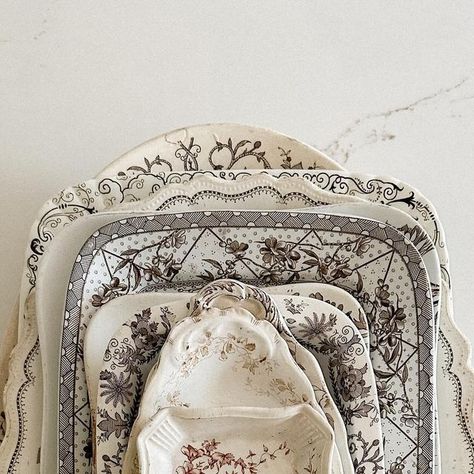 Fleurish Vintage on Instagram: "🤎🤍 TOMORROW 🤍🤎 #transferware #browntransferware #ironstone #ironstonecollection #tatteredandstacked #ironstonestack #englishironstone #antiquetransferware #antiquedishes" Fancy Dinnerware, Transferware Dishes, Ironstone Collection, Cottage Details, Bookshelf Ideas, Iron Stone, Vintage Ironstone, Brown Transferware, Antique Dishes