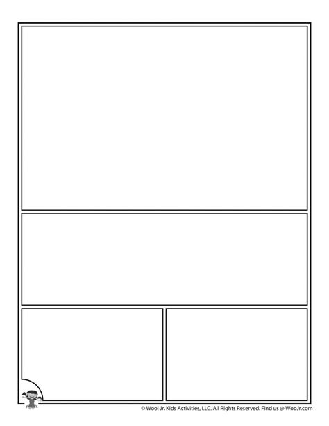 Printable Comic Book Pages | Woo! Jr. Kids Activities Blank Manga Panels, Manga Template, Blank Comic Book Pages, Abstract Comic, Graphic Novel Layout, Comic Strip Template, Make A Comic Book, Comic Template, Comic Book Frames