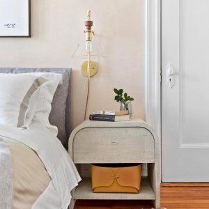 Archer Lacquered Linen Nightstand + Reviews | CB2 Low Dresser, Modern Nightstand, Bay Window, Victorian Homes, Floating Nightstand, Interior Inspiration, Modern Interior, Bedroom Furniture, Modern Furniture