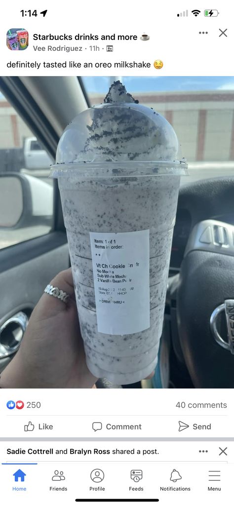 Oreo Drinks At Starbucks, Oreo Drink Starbucks, Starbucks Smoothie Recipe, What To Get At Starbucks Drinks, Oreo Starbucks Drink, Iced Starbucks Drinks Coffee, Starbucks Frappe Orders, Starbucks Coffee Orders, Starbucks Frappuccino Orders