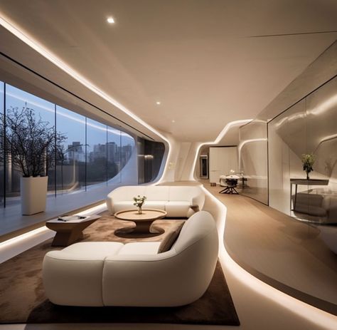 Home Innovations: An Amazing Futuristic Home Villa | Dream Home Inspiration Futuristic House Interior, Modern Futuristic House, Futuristic Restaurant, Futuristic Apartment, Futuristic Living Room, Futuristic Interior Design, Futuristic House, Black Interior Design, Futuristic Home