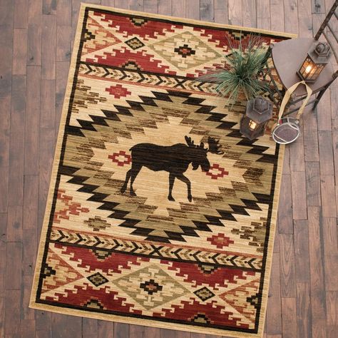 Tie your rustic room together with this Tribal Moose Rug! Southwest Area Rugs, Black Bear Decor, Moose Silhouette, Cabin Rugs, Lodge Design, Country Area Rugs, Black Forest Decor, Southwestern Rug, Bear Decor