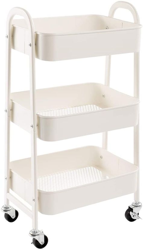 Amazon.com : AGTEK Makeup Cart, Movable Rolling Organizer Cart, White 3 Tier Metal Utility Cart : Office Products Metal Utility Cart, Makeup Cart, Urban Shop, Organization Cart, Craft Cart, Rolling Utility Cart, Rolling Storage Cart, Utility Shelves, Tool Cart