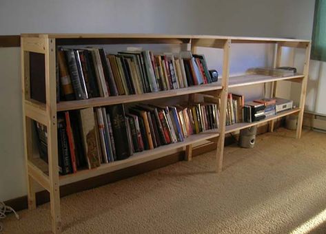 andy built this low slung bookcase from his ikea vestby bed frame. great repurposing of old furniture. “i needed a low, long bookshelf, and was unable to find one to buy, so i decided to do a conversion project with my old bed, and it worked out great! it was quite simple, and made really … Long Low Bookcase Diy, Ikea Full Bed Frame, Ikea Storage Bed Hack, Long Low Bookcase, Long Bookcase, Long Bookshelf, Ikea Storage Bed, Modern Kids Beds, All Modern Furniture