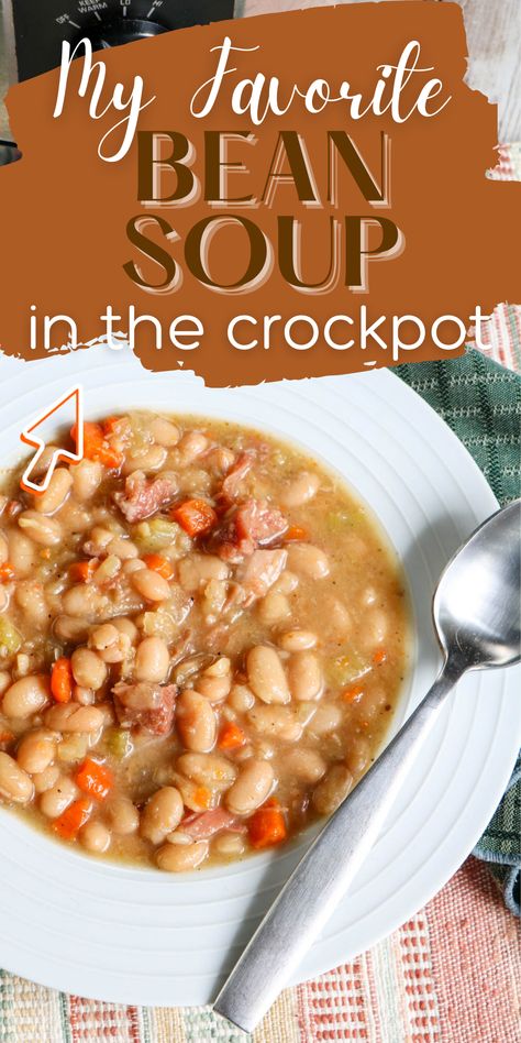 Slow Cooker Bean Soup, Bean Soup Crockpot, Crockpot Ham And Beans, Ham Bean Soup, Creamy Beans, Ham And Bean, Slow Cooker Beans, Slow Cooker Ham, Homemade Soup Recipe