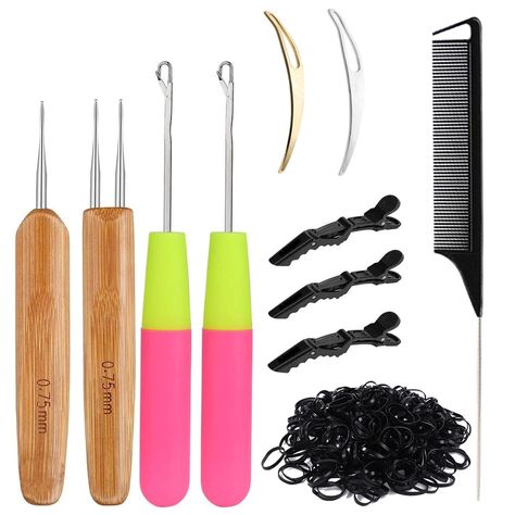 PRICES MAY VARY. Package Includes: You will get 2pcs 0.75mm dreadlocks crochet hook with different hooks,2pcs latch hook crochet needle,2pcs hair locking tool,1pc rat tail comb,200pcs elastic rubber hair bands and 3pcs alligator hair clips,enough quantity for you to design your own hairstyle. Durable Material:Our dreadlocks hook and lock tools are made of premium stainless steel, sturdy and durable,the surface is smooth and polished,won't hurt your scalp;The crochet hook with natural bamboo hand Needle Weaving, Hook Crochet, Rat Tail Comb, Tail Comb, Crochet Needle, Rat Tail, Best Clips, Hair Locks, Crochet Needles