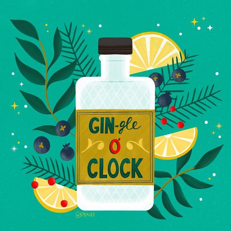 Drawcember illustration @bybauke #handlettering #gingleoclock #gin #ginbottle #sugarandspice #cheers #christmas #cocktails #december2022 Gin Bottle Illustration, Christmas Cocktail Illustration, Holidays Illustration, 22nd Bday, Bottle Illustration, Cocktail Images, Winter Aesthetics, Cocktail Illustration, Christmas Drink