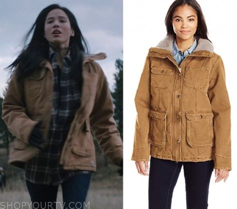 Yellowstone Clothes, Style, Outfits, Fashion, Looks | Shop Your TV Yellowstone Outfits, Fur Collar Jacket, Carhartt Jackets, Carhartt Jacket, Carhartt Women, Brown Fur, Anorak Jacket, Clothes Style, Looks Style