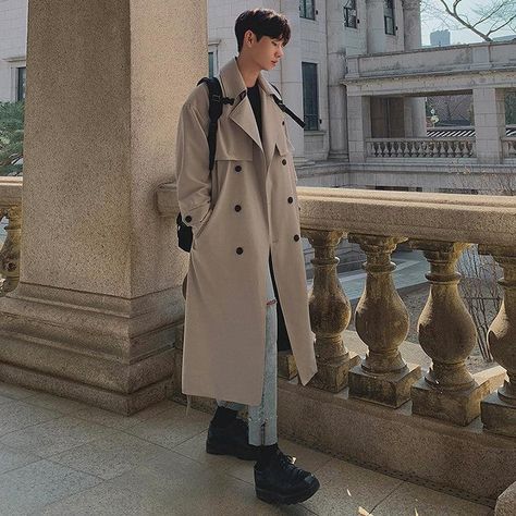 Shop Quality Cut & Sewn Streetwear From Asia | Street Fashion Clothing Size (cm)MLXL2XLChest 124 128 132 136Length 114 116 118 120Shoulders 63 65 67 69- Model is 177cm/6 Drop Shoulder Coat, Trendy Coat, Loose Coat, Loose Coats, Mens Windbreaker, Double Breasted Coat, Korean Men, Casual Coat, Coat Fashion