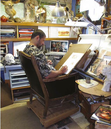 Drawing Set Up, Cartoonist Studio, Omar Rayyan, Artist Workspace, Drawing Desk, Art Studio Space, Art Studio Room, Drawing Table, Video Game Rooms