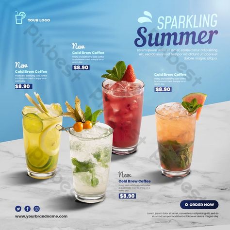 sparkling juice menu social media template Juice Design Ideas, Juice Menu Design, Juice Social Media Design, Juice Poster, Juice Menu, Smoothie Menu, Juice Ad, Smoothie Shop, Sparkling Juice