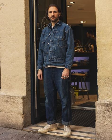 Mens Denim Pants Outfit, Type 2 Denim Jacket Outfit Men, Type 2 Denim Jacket, Denim Jacket Outfit Mens, His Touch, Denim Pants Outfit, Painter Pants, Denim Converse, Demin Jacket