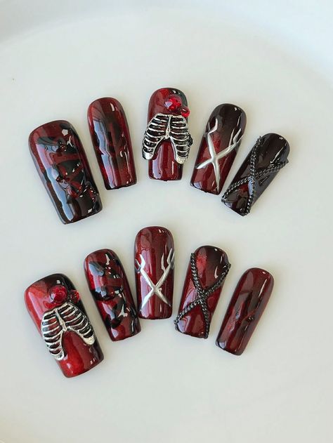 Ongles Goth, Nail Art French, Image Nails, Fake Nails Designs, Punk Nails, Gothic Nails, Goth Nails, Glamour Nails, Grunge Nails