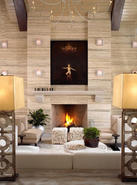 10 Decorating Ideas For Tall Walls Fireplace Brick Ideas, Tall Fireplace Ideas, Wall With Fireplace, Two Story Fireplace, Chimney Decor, Fireplace Brick, Brick Ideas, Tall Fireplace, Contemporary Fireplace