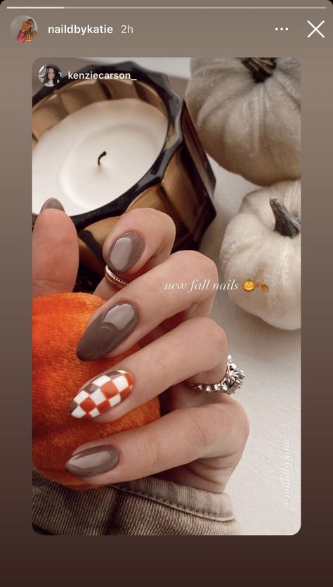 November Nails Designs Fall, November Nails Designs, Fall Manicures, Checkered Nails, Thanksgiving Nail Designs, Thanksgiving Nail, November Nails, October Nails, Seasonal Nails