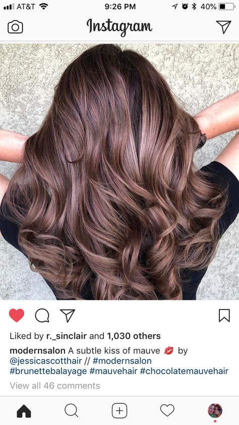 Chocolate Rose Gold Hair, Chocolate Mauve Hair, Mauve Hair, Rose Hair Color, I Like Your Hair, Hair Color Auburn, Balayage Brunette, Rose Gold Hair, Hair Color And Cut