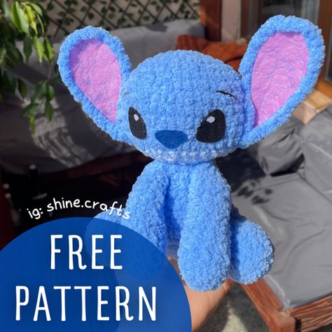 Blue Alien Stitch free crochet PDF PATTERN - Shine Crafts's Ko-fi Shop What To Crochet With Blue Yarn, Crochet Stitch Plush, Crochet Blue Amigurumi, Sonic Crochet Pattern Free, Free Stitch Crochet Pattern, Blue Crochet Pattern Free, Blue Yarn Crochet Projects, Bluey Crochet Free Patterns, Crochet Alien Pattern Free