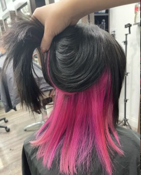 Hot Pink Peek A Boo Hair, Bottom Half Dyed Hair Pink, Peek A Boo Dyed Hair, Half Pink Hair Underneath, Peek A Boo Hair Dye, Pink Peek A Boo Hair, Peek A Boo Pink Hair, Pink Peak A Boo, Half Dyed Hair Underneath