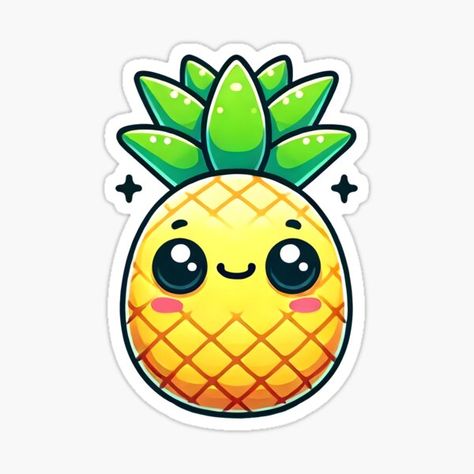 A splash of happiness to your day with this adorable kawaii pineapple sticker featuring a cheerful expression. With its big, dark oval eyes and cute, smiling mouth, this charming pineapple design is perfect for anyone who loves cute and playful art. Cute Fruit Cartoon, Vegetable Character, Pineapple Cartoon, Lover Cartoon, Kawaii Pineapple, Pineapple Clipart, Cartoon Pineapple, Pineapple Illustration, Clay Idea