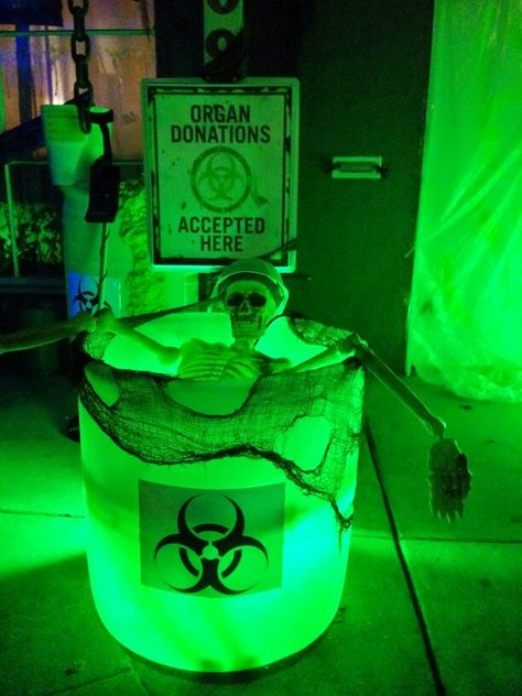 Biohazard Halloween Outdoor Decorations Biohazard Halloween Decor, Mad Scientist Outdoor Decor, Radioactive Decorations, Biohazard Haunted House, Mad Scientist Haunted House Ideas, Halloween Biohazard Decor, Mad Scientist Haunted House, Mad Scientist Halloween Decorations Outdoor, Zombie Halloween Party Decorations