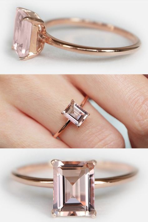 Engagement Ring Details 14k Solid Rose Gold (Also available in White and Yellow Gold, Please select at checkout) 1.5mm (Approximate Band Width) Natural Morganite (Center Stone) Baguette 8X6mm (Center Stone Dimensions) 1.70 Carats (Average Center Stone Weight) Ring can be resized from 3-10, Metal can be made in 14, 18K/ White, Yellow and Rose Gold. For custom order this ring with a different stone, please contact us. Rectangle Morganite Engagement Ring, Soft Pink Morganite Engagement Ring, Morganite Rose Gold Engagement Ring, Morganite Rings, Pink Gold Ring, Morganite Engagement Ring Rose Gold, Pretty Engagement Rings, Pink Morganite Engagement Ring, Big Rock