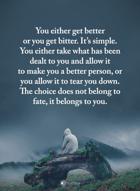 Quotes You either get better or you get bitter. It's simple. You either take what has been dealt to you allow it to make you a better person or you allow it to tear you down. Bitterness Quotes, Funny Quotes And Sayings, Super Funny Quotes, Power Of Positivity, Lesson Quotes, Life Lesson Quotes, Positive Life, Wise Quotes, Get Better