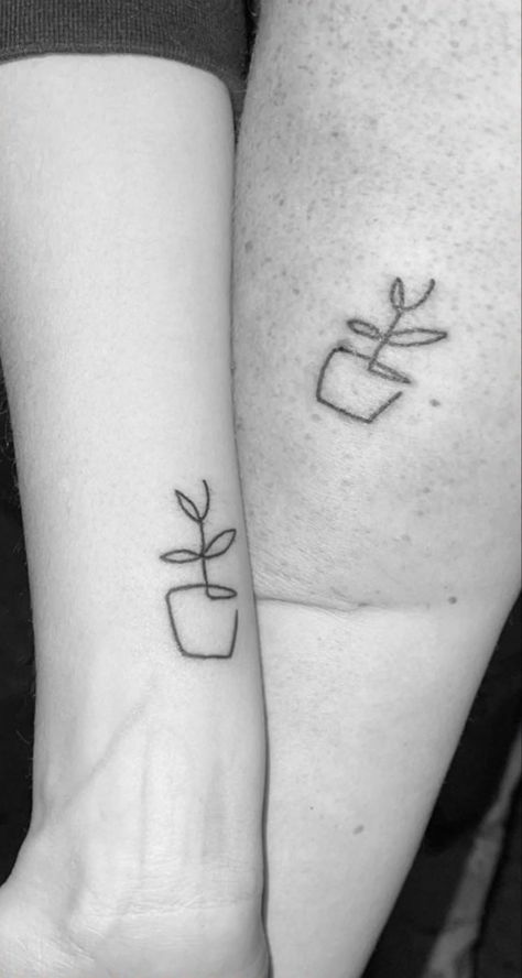 Plant Tattoo Matching, Plant Friend Tattoo, Sister Plant Tattoos, Plant Matching Tattoos, Friendship Plant Tattoo, Best Friend Tattoos Plants, Plant Tattoo Ideas Simple, One Line Plant Tattoo, Matching Plant Tattoos For Best Friends