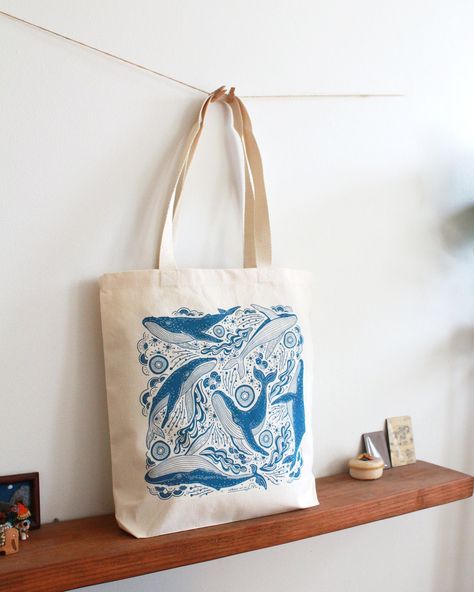 Whale Line Art, Ocean Tote Bag, Diy Tote, Animal Conservation, Ocean Canvas, Painted Tote, Cotton Bandanas, Art Making, Eco Friendly Bags