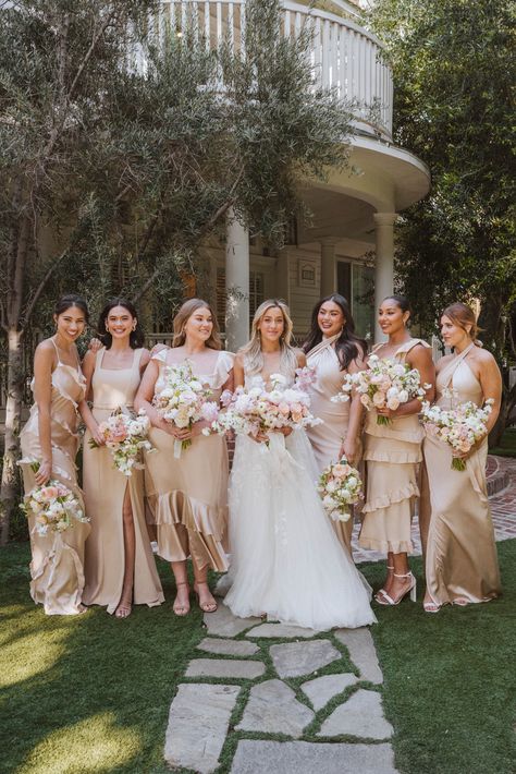 Bridal Shoot Ideas, Champagne Colored Bridesmaid Dresses, Mixed Bridesmaid Dresses, Tan Bridesmaids, Tan Bridesmaid Dresses, Nude Bridesmaid Dresses, Beige Bridesmaid Dress, Champagne Bridesmaid Dress, Beige Bridesmaids