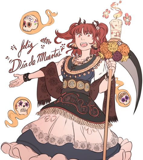 Komachi as day of the dead mascot Mexican Culture Art, Mexican Fashion, Gods Girl, Mexican Culture, Please Help Me, Mexican Art, Fantasy Illustration, Know Your Meme, Fantasy Clothing