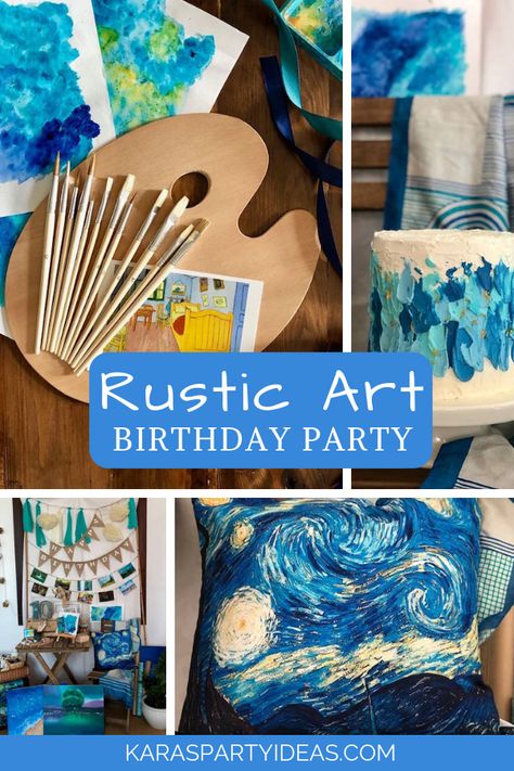 Kara's Party Ideas Rustic Art Birthday Party | Kara's Party Ideas Van Gogh Themed Party, Van Gogh Party Theme, Van Gogh Birthday Party, Orange Kitchens, Block Numbers, Crayon Party, Teenager Party, Art Cookies, Art Themed Party