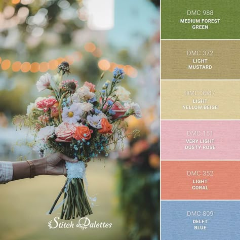 Wildflower Color Palette, Wedding Color Schemes Summer, Pastel Wedding Colors, Wedding Color Schemes Spring, Pastel Wedding Theme, Wedding Color Palette Summer, Wedding Theme Color Schemes, Wildflower Wedding Theme, Spring Wedding Color Palette