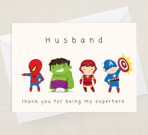 Husband Thank You for Being My Superhero Greetings Card With - Etsy Singapore Congratulations Photos, My Superhero, Say Congratulations, Stitch And Angel, Superhero Birthday, Love Stickers, Greetings Card, Birthday Quotes, Personal Message