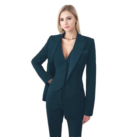 Lawyer Fashion Women, Womens Navy Suit, Business Cocktail Attire, Women Tuxedo, Business Casual Clothes, Womens Suit Vest, Casual Clothes For Women, Female Suits, Black Wedding Guest Dresses