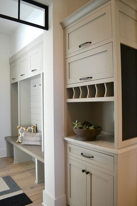 Built In Family Message Center - Transitional - Laundry Room - Sherwin Williams Mindful Gray Mindful Gray Sherwin Williams, Transitional Laundry Room, Mindful Gray, Mudroom Entryway, Mudroom Laundry Room, Mudroom Design, Laundry Mud Room, Interior Design Firms, Interior Architecture Design