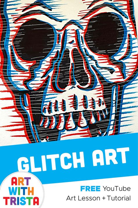 How to make any line drawing into a glitch art drawing with these easy steps. Fun and easy art lesson for kids. Glitch Art Drawing, Glitch Drawing Ideas, Line Art Projects, Line Art Lesson, Op Art Lessons, Elementary Art Lesson Plans, Video Drawing, Easy Art Lessons, Middle School Art Projects