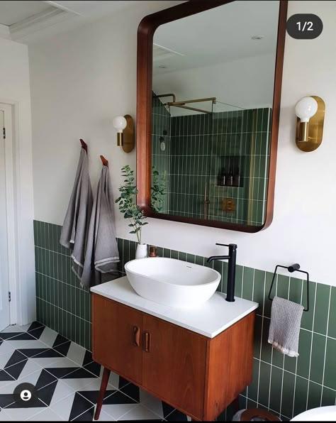 Bathroom Inspo Interior Design, Mid Century Bathroom, Retro Bathrooms, Downstairs Toilet, Downstairs Bathroom, Bathroom Inspiration Decor, Dream Bathrooms, Bathroom Renos, Shower Remodel