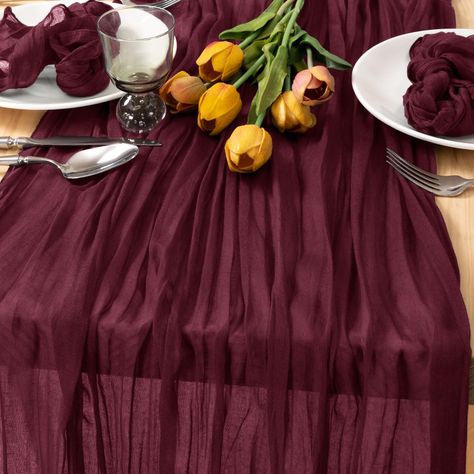 PRICES MAY VARY. Size: 35x120 inches. Quality Craftsmanship: Crafted from soft and durable cheesecloth, hand-made, hand-dyed and sealed on all sides for long-lasting charm. Multipurpose: The natural wrinkle texture of cheesecloth table runner makes it ideal for fall decor, Thanksgiving, weddings, baby showers, birthdays, picnics, parties, photo styling, receptions and more. Matching Table Setting: Napkins made of the same cheesecloth material are available in store for selection. Instructions: M Burgundy Cheesecloth Table Runner, Burgundy Table Runner, Cheese Cloth Table Runner, Cheese Cloth Table, Cloth Table Runner, Cheesecloth Table Runner, Christmas Party Decor, Boho Table Runner, Autumn Wine