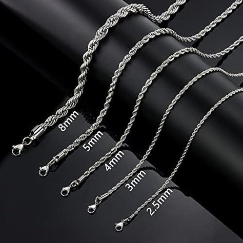 Silver Jewelry Men, Chain Necklace Men, Twisted Chain, Silver Chain For Men, Rope Jewelry, Mens Silver Necklace, Silver Chains, Jewelry For Men, Trendy Necklaces