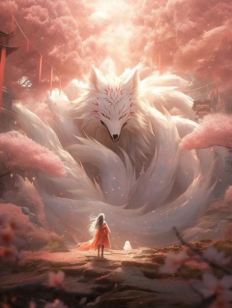 Nine Tailed Kitsune Female, Cute Kitsune Art, Gumiho Art, 9 Tailed Fox Art, Kitsune Animal, Kitsune Wallpaper, Cute Fox Wallpaper, White Kitsune, Anime Kitsune