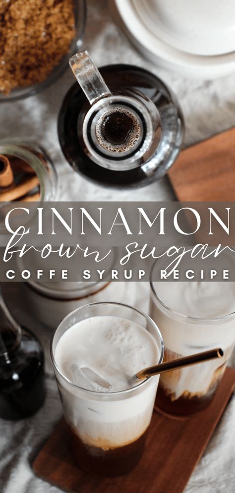 Cinnamon Brown Sugar Coffee Syrup Recipe - The Simple Homeplace Brown Sugar Coffee Syrup, Brown Sugar Simple Syrup Recipe, Coffee Syrup Recipe, Brown Sugar Coffee, Vanilla Syrup For Coffee, Homemade Coffee Syrup, Brown Sugar Simple Syrup, Cinnamon Simple Syrup, Homemade Coffee Creamer