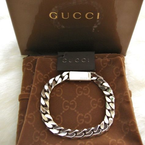 "Authentic #Gucci Men Sterling Silver Trademark Engraved Bracelet" https://squareup.com/market/three3galsstore/authentic-gucci-men-sterling-silver-trademark-engraved-bracelet … … pic.twitter.com/WovL353P3c Gucci Men Jewelry, Mens Silver Bracelets Latest, Gucci Bracelets Men, Breslet For Men, Gucci Bracelet, Mens Designer Jewelry, High Fashion Accessories, Mens Gold Jewelry, Gucci Jewelry